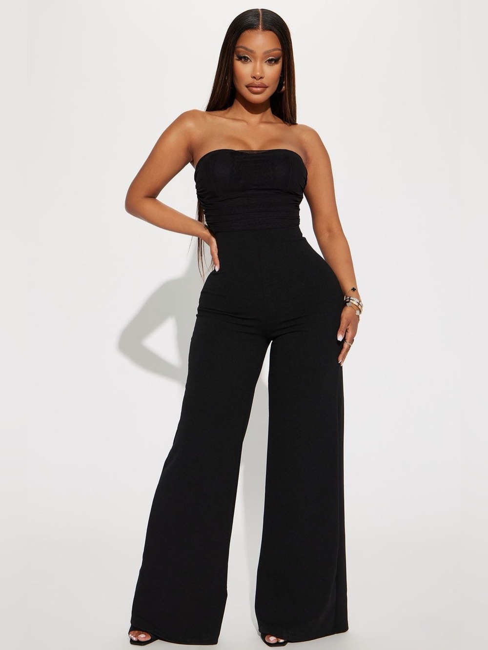 Fashion Nova Strapless Black Wide-Leg Jumpsuit